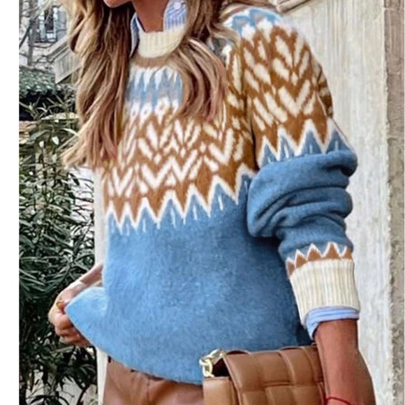 Cozy Fair Isle Print Oversized Sweater Top - Picture 5 of 14